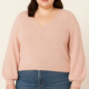 NWT RUE21 Soft Blush Pink Fuzzy V-Neck Balloon Sleeve Sweater – (2X)